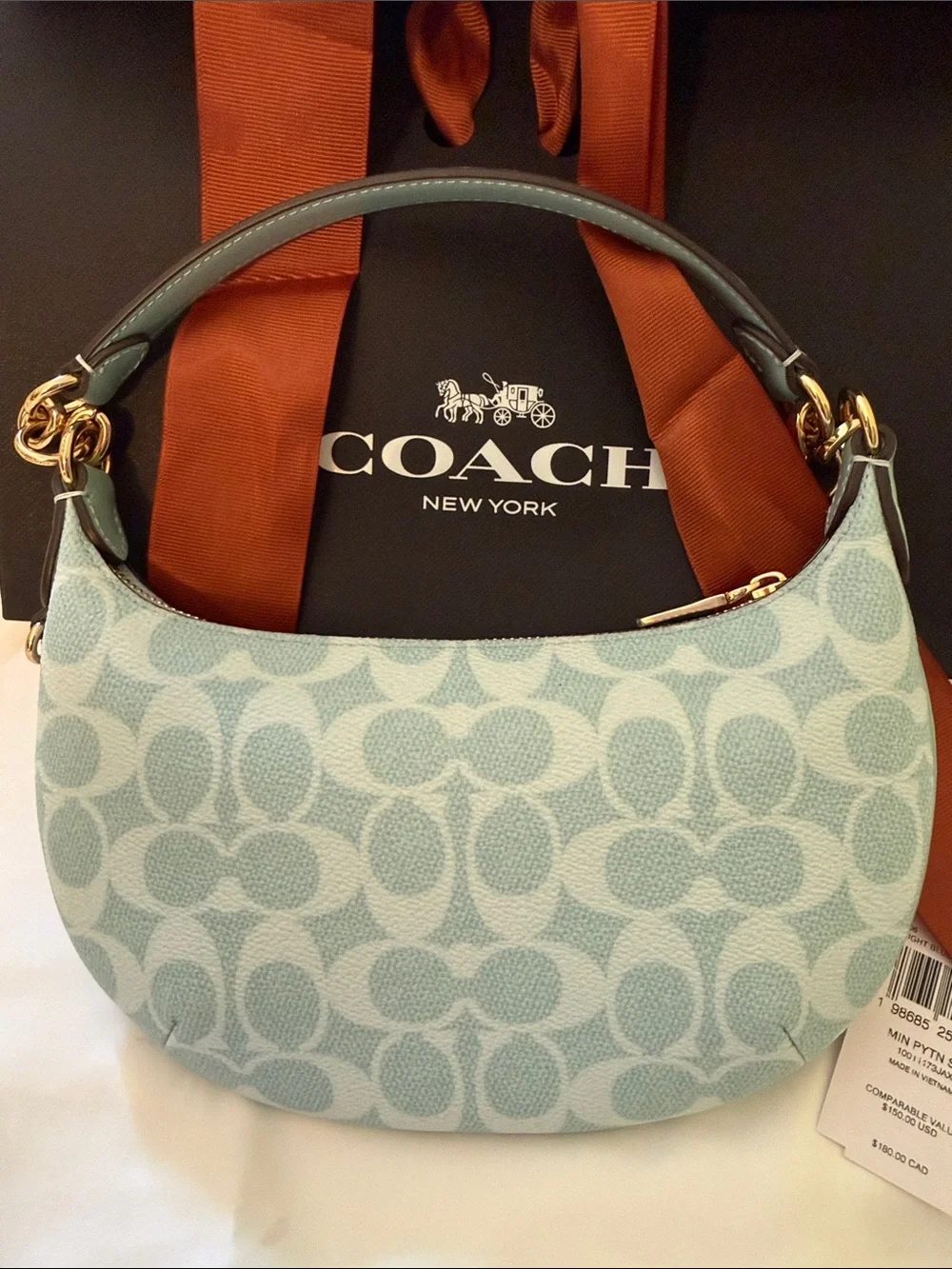 🩵Coach NWT Light Blue Signature Canvas Mini Payton Shoulder Bag/ Gold Hardware